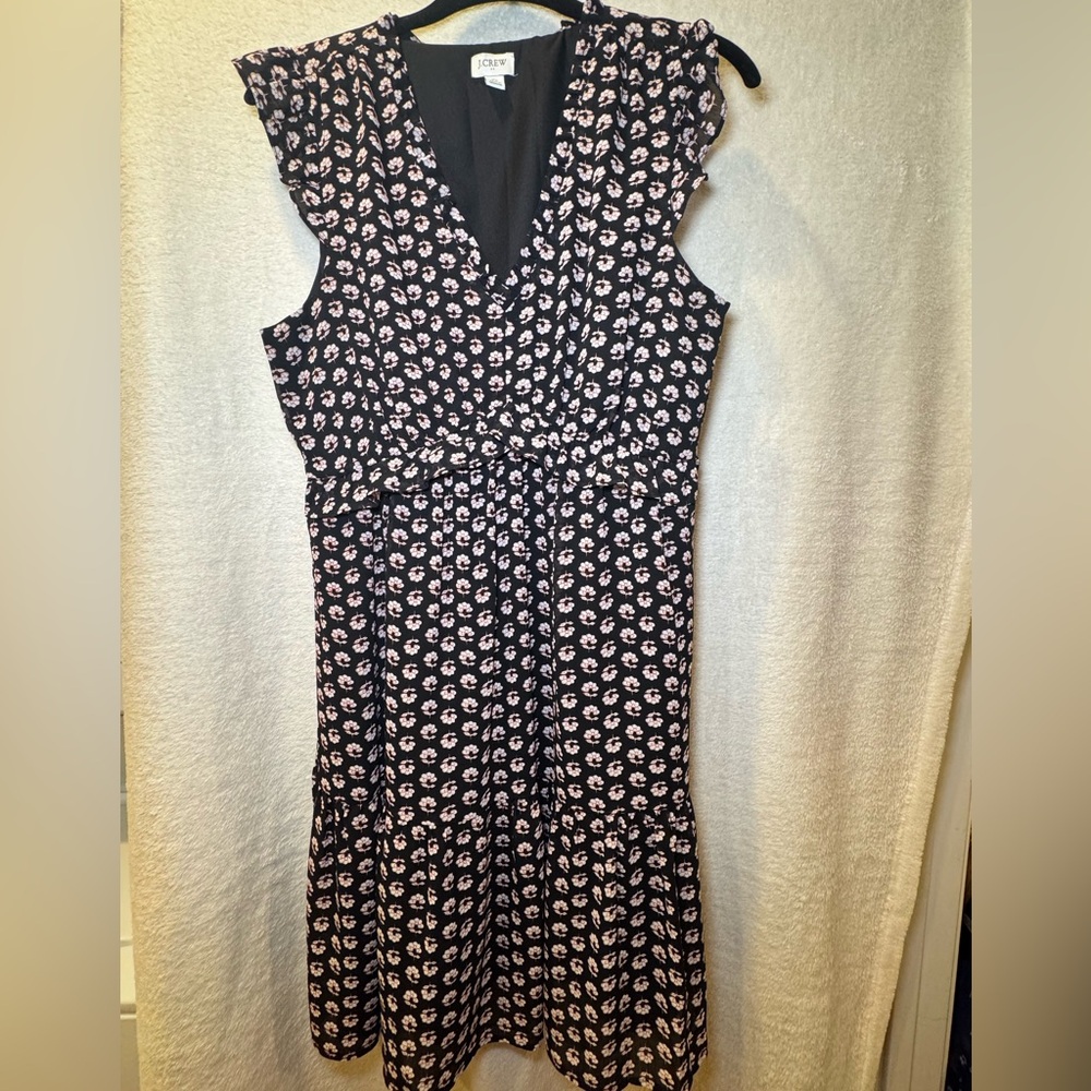 J. Crew Black and Pink Midi Dress